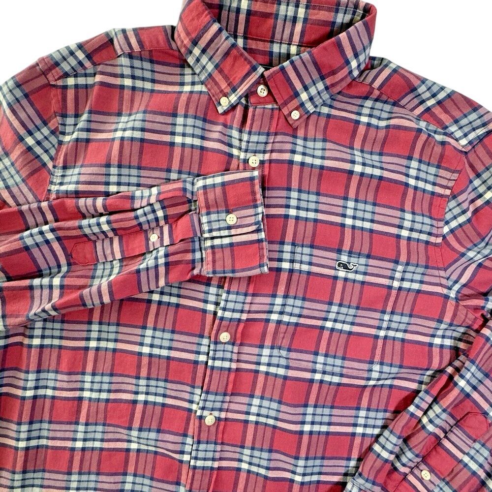 Vineyard Vines Classic Fit Tucker Flannel Shirt Men's L Pink Plaid Button Down